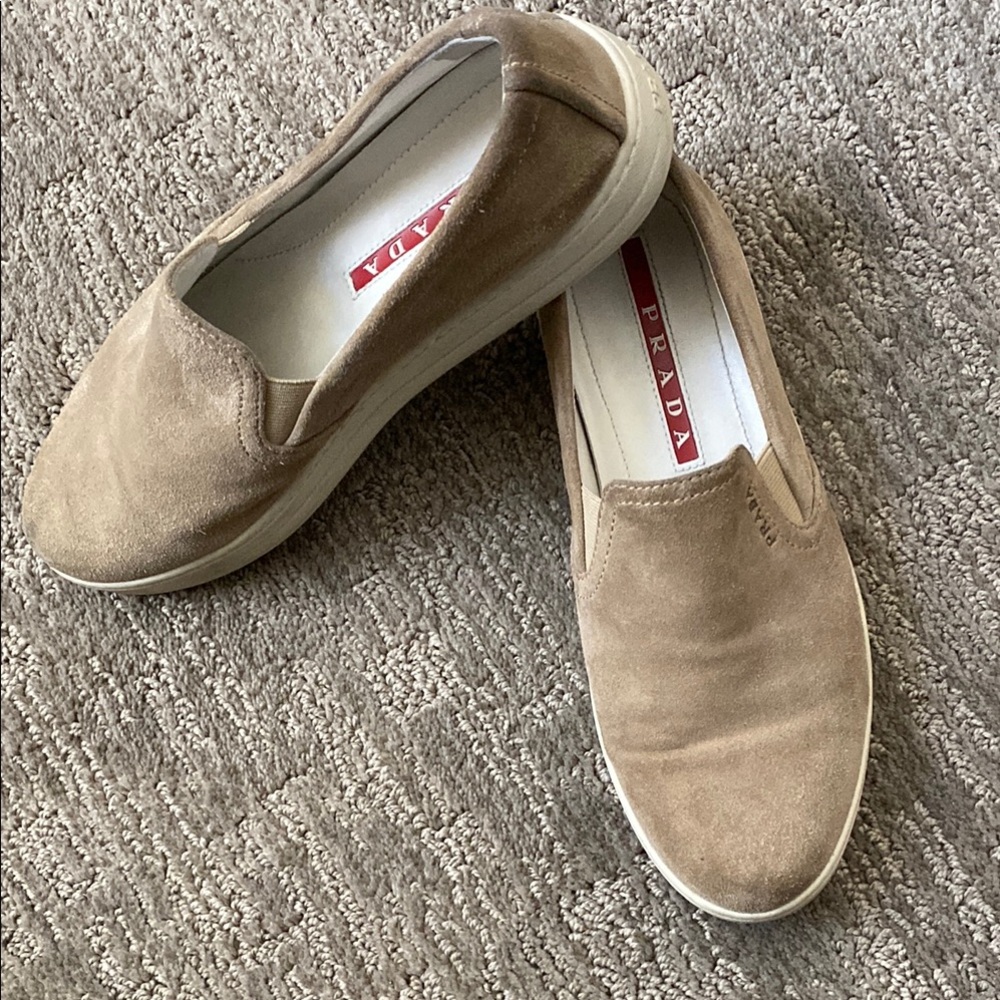 Used Prada Women’s Tan Suede Slip-On Shoes